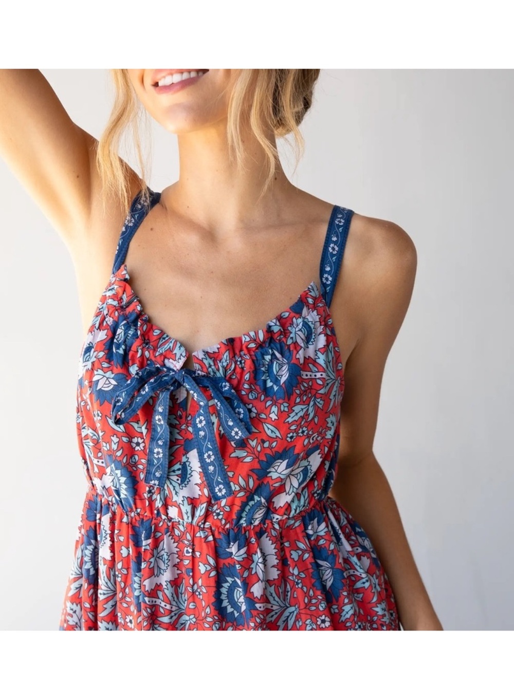 New natural life Isabella maxi red blue dress tiered size small - Picture 2 of 9